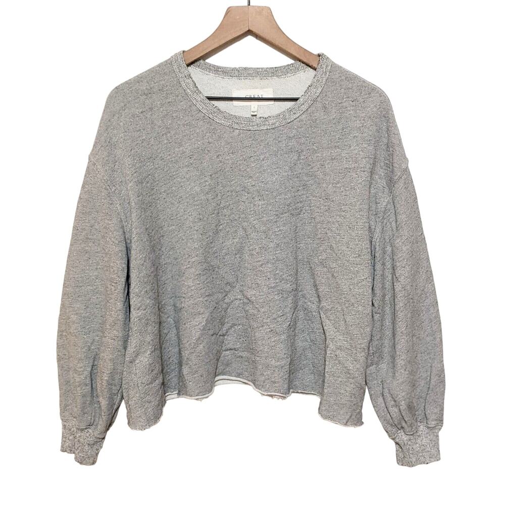 The Great. Sweatshirt Womens 2 Medium Gray Crew Long Sleeve Distressed Cropped